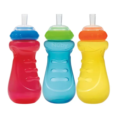 Miniatura 5 de Nuby Vaso deportivo para niños pequeños, resistente a las fugas, con boquilla de silicona suave y válvula táctil, suave con dientes y encías, diseño