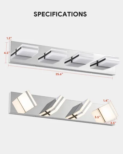 Miniatura 6 de VONLUCE Lámpara de tocador de baño, 3 luces LED modernas de tocador, luz de baño ajustable 3CCT con función de memoria, pantallas giratorias