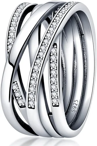 KUNSIR Anillos de plata de ley 925 con circonita cúbica clásica, declaración de eternidad, anillos de compromiso para mujeres y niñas, anillo de