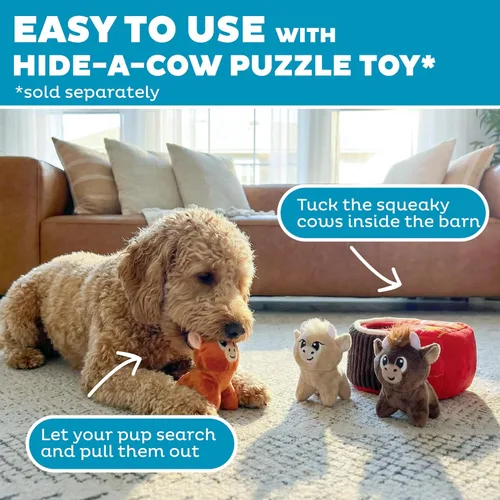 Miniatura 4 de Outward Hound Squeakin' Cows - Juguete para perro, vaca de felpa de las tierras altas con chirriador, reemplazo Hide-A-Cow para cachorros y perros