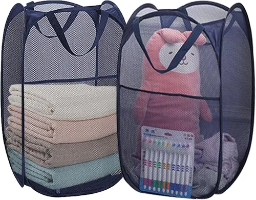 Cestas plegables de malla para la ropa sucia, cesta portátil para ropa sucia, cestas de almacenamiento plegables (azul, paquete de 2)