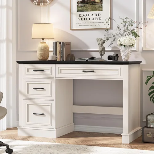 Miniatura 3 de Vabches Escritorio ejecutivo Farmhouse de 47 pulgadas con 3 cajones y cajón de archivos ajustable, escritorio de computadora para oficina en casa