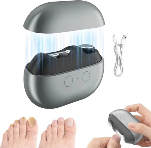 Cortaúñas eléctrico gris con luz LED, recortador de uñas inteligente recargable por USB, cortador automático 3 en 1 para uñas gruesas, diseño de