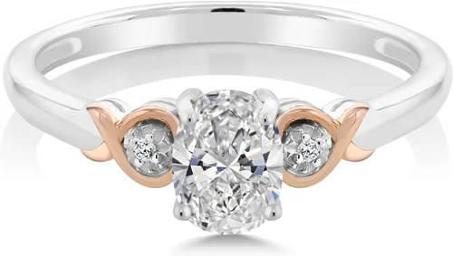 Miniatura 61 de Gem Stone King Anillo de compromiso de plata de ley 925 y oro rosa de 10 quilates, piedra preciosa ovalada de 0.276 x 0.197 in, con acento