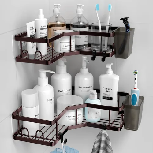 Miniatura 11 de AKTECKE Organizador de esquina para ducha, paquete de 2 estantes organizadores de esquina de ducha adhesivos, estante de almacenamiento de ducha