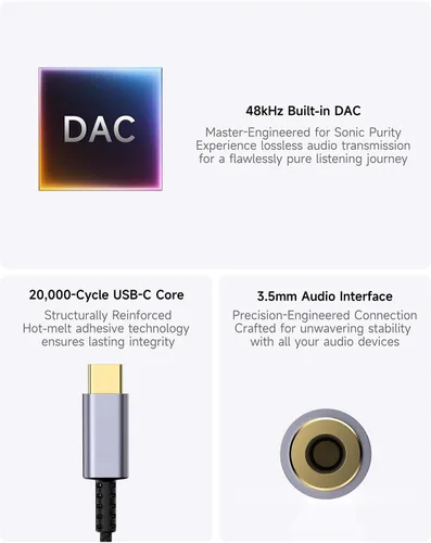 Miniatura 3 de Adaptador USB C a conector de auriculares de 3.5mm – Dongle de audio HiFi, cable tipo C a auxiliar hembra compatible con iPhone 17/16/15 Pro Max