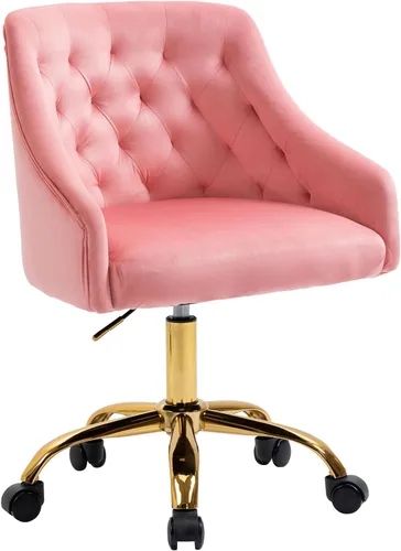 Miniatura 11 de MOJAY Silla Giratoria de Oficina de Terciopelo, Silla de Escritorio de Tela Elegante y Elegante con Detalles Dorados para Niñas, Silla de Recepción