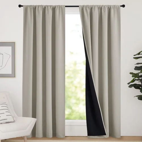 Miniatura 58 de NICETOWN Cortinas blancas 100% opacas, 2 capas gruesas completamente opacas con bolsillo para barra, cortinas aislantes térmicas para Blanco puro