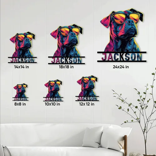 Miniatura 4 de Letrero de metal personalizado con diseño de perro Pitbull, bandera de Estados Unidos, letrero colgante para porche al aire libre, bienvenida