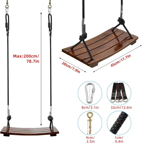 Miniatura 3 de PELLOR Asiento de columpio de madera anticorrosivo, impermeable, interior/exterior, 17.7x7.9x0.6 pulgadas Chocolate
