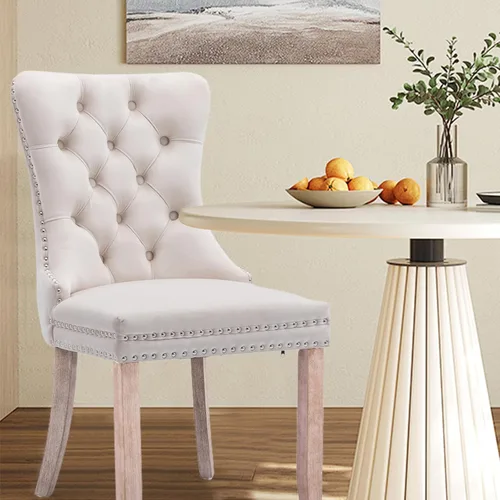 Miniatura 8 de Juego de 2 sillas de comedor tapizadas de terciopelo, sillas laterales de cocina de estilo moderno con ribete de cabeza de clavo y patas de madera