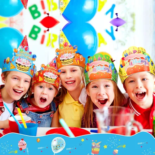 Miniatura 5 de Zonon 36 coronas de cumpleaños para niños, ajustables, coloridos, sombreros de feliz cumpleaños para fiestas escolares