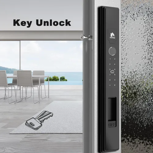 Miniatura 2 de WINFREE Cerradura inteligente para puertas correderas y ventanas Entrada 5 en 1: huella digital, contraseña, tarjeta, llave, aplicación Batería
