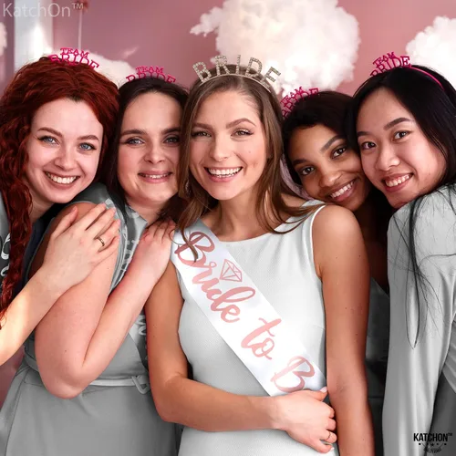Miniatura 6 de KatchOn, Corona de novia de oro rosa y banda para la novia – Paquete de 2 Banda y diadema para novia Corona de novia para despedida de soltera