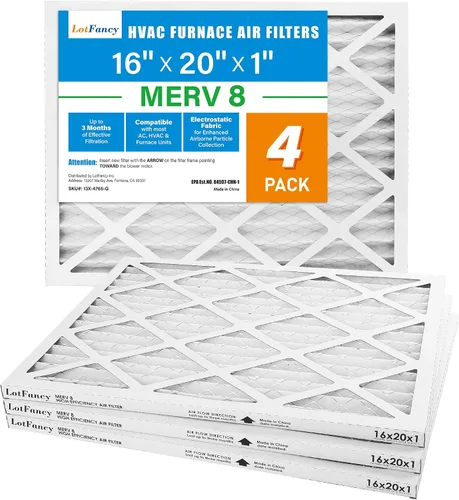 Miniatura 9 de LotFancy Filtro de aire MERV 8 de 16 x 20 x 1, paquete de 4 unidades, tamaño real: 15.75 x 19.75 x 0.75 pulgadas, horno plisado electrostático