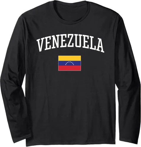 Camiseta de manga larga con la bandera de Venezuela con diseño vintage Love Your Country, Negro, S
