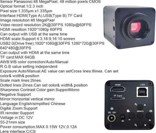Miniatura 2 de 48MP 4K 1080P 22MP 14MP HDMI USB VGA Video Industrial Soldadura Digital Reparación Microscopio Cámara C Mount Lens LED Ring Light