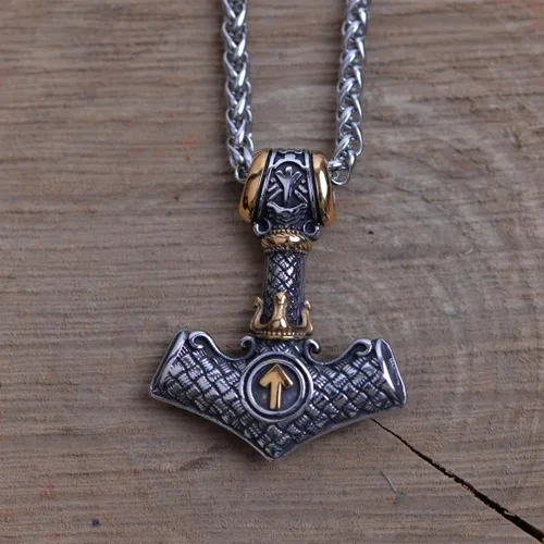 Miniatura 6 de LANGHONG Collar de martillo de Thor vikingo nórdico Mjolnir para hombre, joyería de talismán