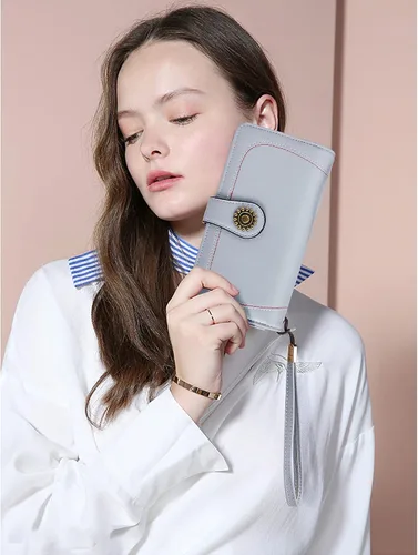 Miniatura 2 de OPAGE Cartera de cuero de gran capacidad para mujer con bloqueo RFID y cremallera alrededor