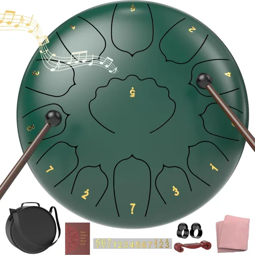 Miniatura 15 de Tambor de lluvia para jardín exterior, 8 pulgadas, 11 notas, tambor de chakra de lengüetas de acero, campanilla de lluvia de meditación impermeable