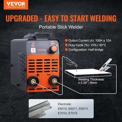 Miniatura 2 de VEVOR Soldador de Palo, Mini y Portátil 140Amp 2 en 1 Máquina de Soldadura ARC/Lift TIG, Soldador de Arco con Arranque en Caliente/Fuerza