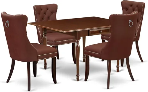 Miniatura 24 de East West Furniture MZDA5-MAH-12 - Juego de comedor de 5 piezas que consta de una mesa de cocina rectangular con gotas y 4 sillas Parson de tela