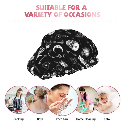 Miniatura 9 de Gorro de ducha gótico, cuervo, cuervo, calavera, luna, estrella, gótico, gorra de baño diseñada para mujeres, impermeable, doble capa