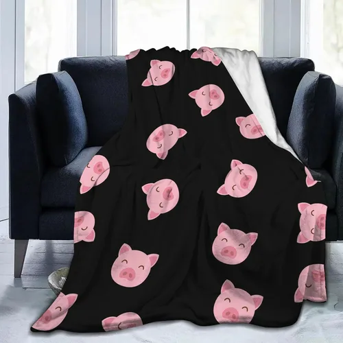 SARA NELL Manta de cerdo rosa, bonita manta de franela con cara de cerdo de dibujos animados, súper suave, acogedora, esponjosa, cálida, para sofá,