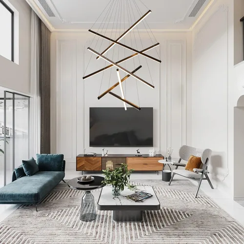 JAYMP Candelabros LED modernos, lámpara colgante regulable para techo alto, sala de estar, comedor, escalera, restaurante, Sputnik, lámpara colgante