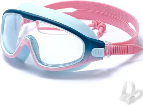 Miniatura 11 de Gafas de natación para niños de 6 a 12 años, visión amplia, antivaho, protección UV, sin fugas, gafas de natación para niños y niñas Negro azul