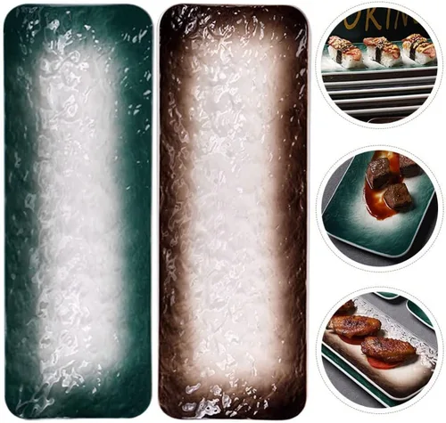 Miniatura 9 de CALLARON Plato de sushi de cerámica, 2 platos de porcelana para servir platos, bandeja rectangular de postres, bandeja de exhibición de postres