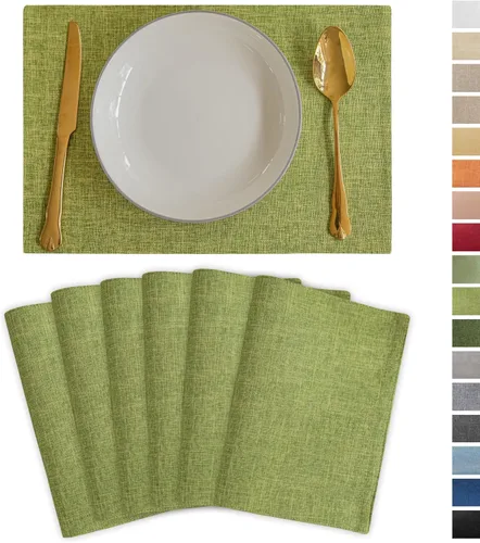Miniatura 51 de Demetex Juego de 4 manteles individuales de lino resistentes al calor, manteles individuales de arpillera para comedor, cocina, banquete, lino claro