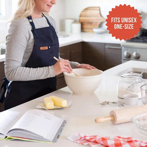Miniatura 6 de Chef Pomodoro Delantal de chef para hombre y mujer, delantal de cocina con bolsillos y correas ajustables para el cuello, delantal de cocina 100%