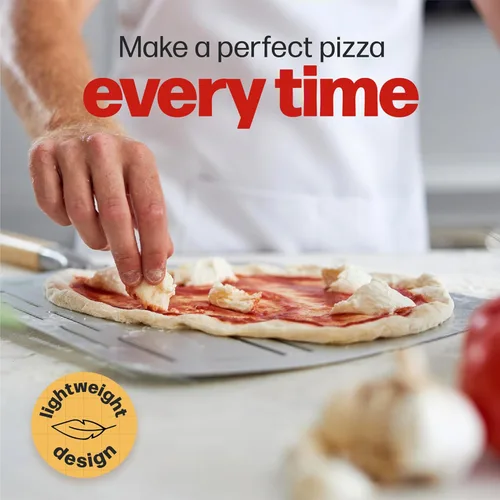 Miniatura 8 de Hans Grill Pizza Peel PRO Hecho para pizza XL de 12 pulgadas + Paleta antiadherente de metal perforado profesional de grado restaurante para Gris