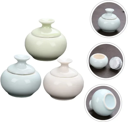 Miniatura 5 de Tarro de cerámica para crema facial de 3 piezas, contenedor de viaje para cremas y maquillaje, tarro de almacenamiento para cuidado de la piel