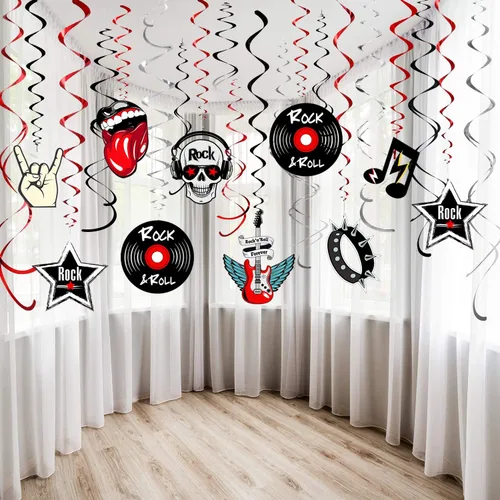 Blulu 30 piezas de decoración de fiesta de rock and roll, Sock Hop de los años 50, espirales de papel de aluminio colgantes, suministros de fiesta