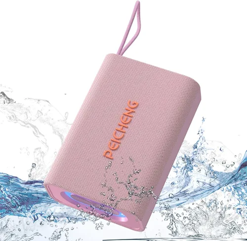 PEICHENG - Altavoz, altavoces inalámbricos portátiles Bluetooth, sonido estéreo fuerte impermeable con luces RGB, emparejamiento TWS, tiempo de Rosa