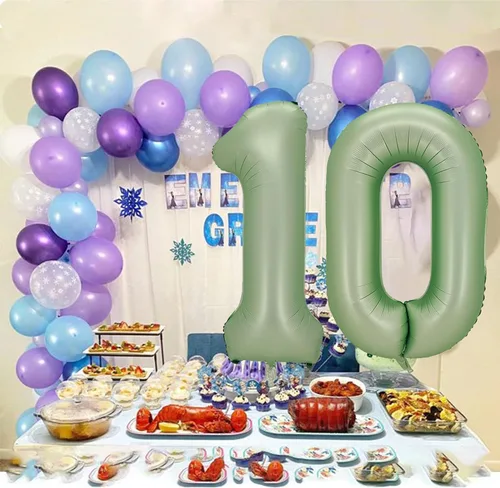 Miniatura 3 de Globos de números verde salvia para decoración de fiesta de cumpleaños de 40 pulgadas, globo grande del número 0