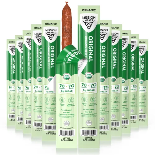 Miniatura 12 de Mission Meats - Palitos de carne orgánica alimentados con pasto y criados en pastos, cero azúcar, sin OMG, bocadillos orgánicos saludables, palitos