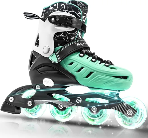 Kuxuan skates Patines en línea ajustables para niños, jóvenes y adultos, patines iluminadores con ruedas iluminadas Verde