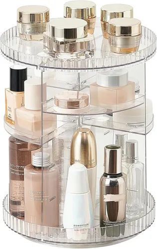 vacane Organizador de maquillaje giratorio transparente, 8 capas ajustables, organizador de tocador para el cuidado de la piel, vitrina de