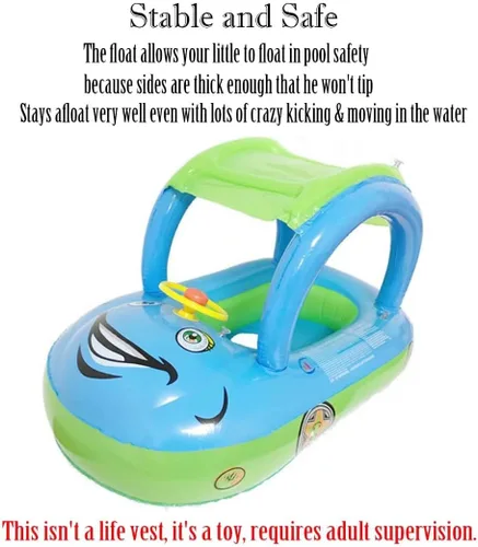 Miniatura 3 de Flotador de piscina para bebé con dosel de verano, volante, sombrilla de natación, anillo de natación para automóvil, juguetes inflables, asiento