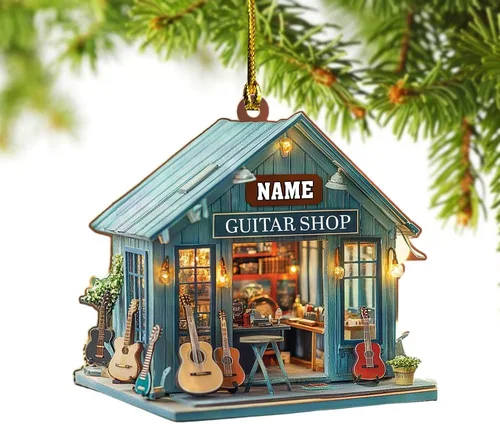 Miniatura 11 de Adorno de guitarra personalizado 2025, adorno de Navidad de guitarra acústica con nombre personalizado, regalo para guitarristas y amantes