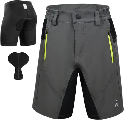Pantalones cortos de ciclismo acolchados con acolchado para niños y adolescentes, pantalones cortos de ciclismo de montaña, bolsillos con cremallera