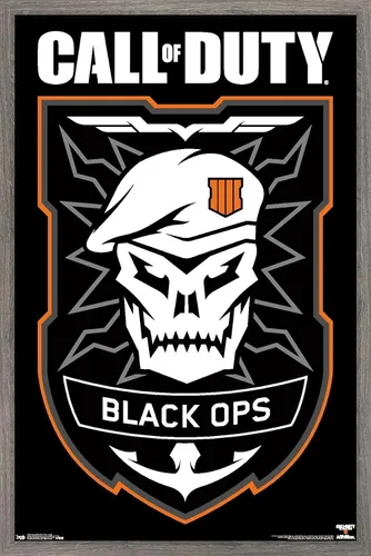 Trends International Call of Duty: Black Ops 4 - Póster de pared con logotipo, 14.725 x 22.375 pulgadas, versión enmarcada de madera de granero