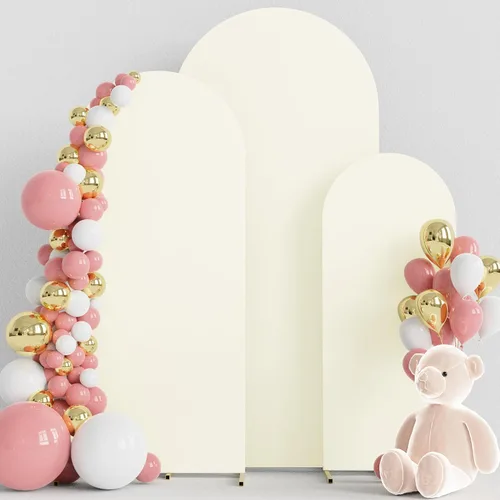 Miniatura 35 de Wokceer Juego de 3 fundas de arco de boda de elastano ajustadas para arco de boda para parte superior redonda, soporte de arco de Chiara para Beige
