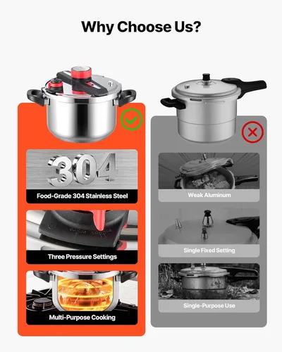 Miniatura 3 de VEVOR Olla a presión, olla a presión de 10 cuartos de galón, acero inoxidable, recipiente a presión con estante para vapor, tapa de vidrio templado