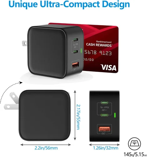 Miniatura 7 de 65W GaN USB C PD 3.0 QC 3.0 cargador, Surface Pro Mini cargador de viaje para Surface Pro 3/4/5/6/2017/Surface Go/Surface Laptop/Surface Book