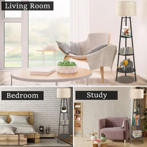 Miniatura 6 de Lámpara de Pie con Estantes, Lámpara de Pie Moderna con Bombillas LED de 3 Temperaturas de Color, Lámparas de Pie de Rincón para Sala de Estar