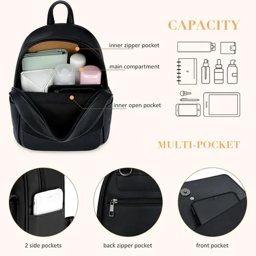 Miniatura 3 de ECOSUSI Mini mochila para mujer, bonita mochila pequeña con lazo para mujer, de cuero, con borla